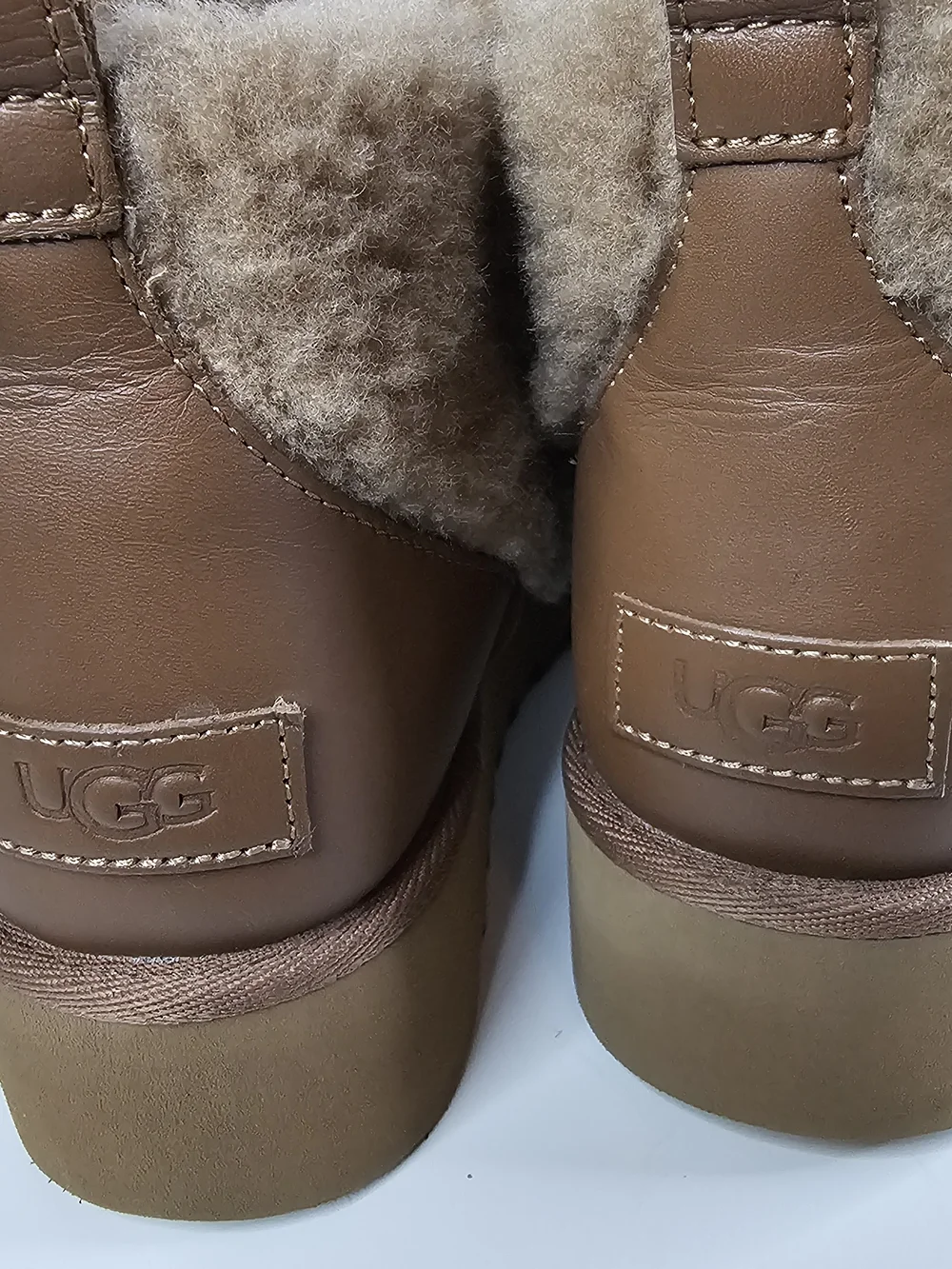 UGG Tan Shearling-Trim Platform Ankle Boots